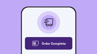 Graphic of an 'Order Complete' confirmation button with a shopping cart icon